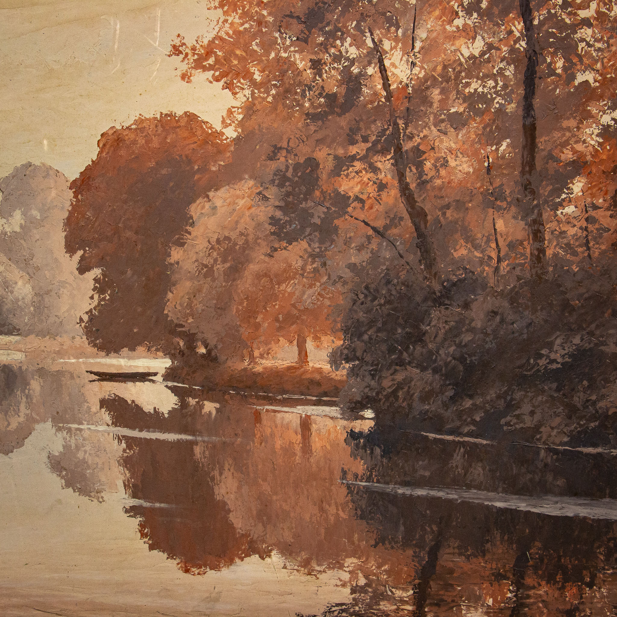 Large Landscape Oil on Board in Brown Tones