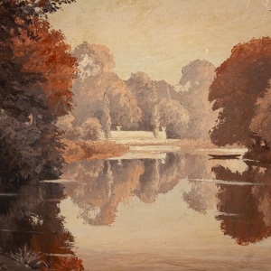 Large Landscape Oil on Board in Brown Tones