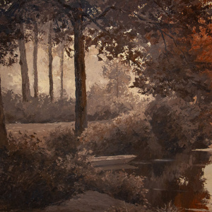 Large Landscape Oil on Board in Brown Tones