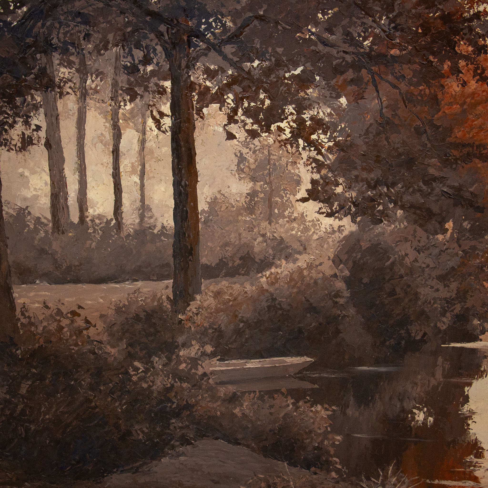 Large Landscape Oil on Board in Brown Tones