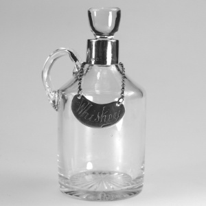 An antique novelty English solid silver & blown glass Whiskey Noggin C.1908