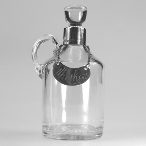 An antique novelty English solid silver & blown glass Whiskey Noggin C.1908