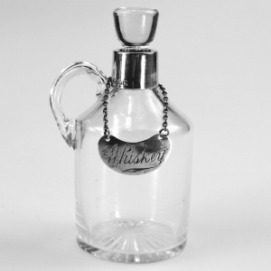 An antique novelty English solid silver & blown glass Whiskey Noggin C.1908