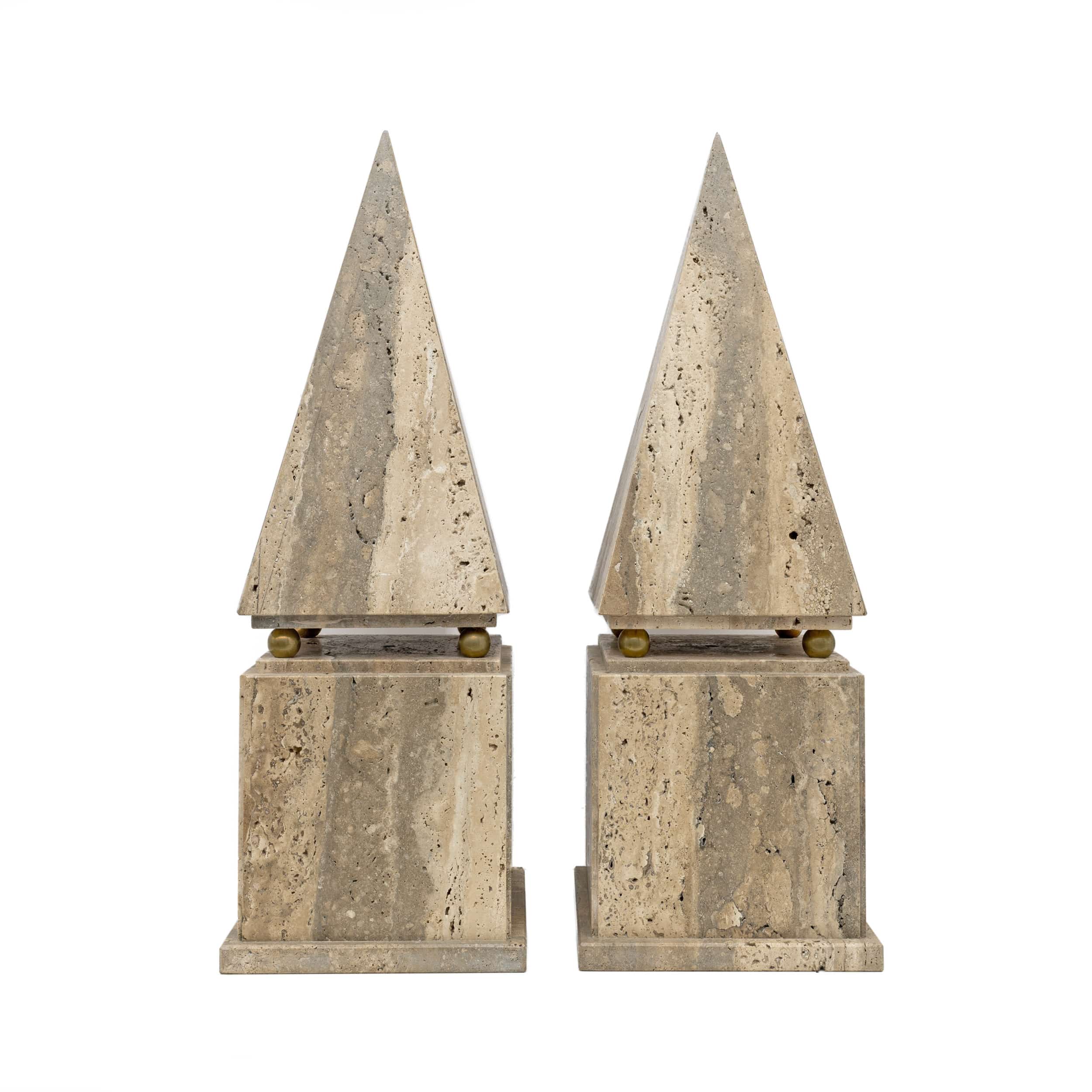 Pair of Italian Minimalist Roman Travertine Obelisk, Italy, 1970