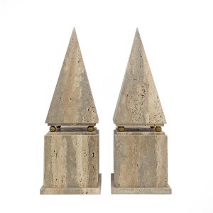 Pair of Italian Minimalist Roman Travertine Obelisk, Italy, 1970
