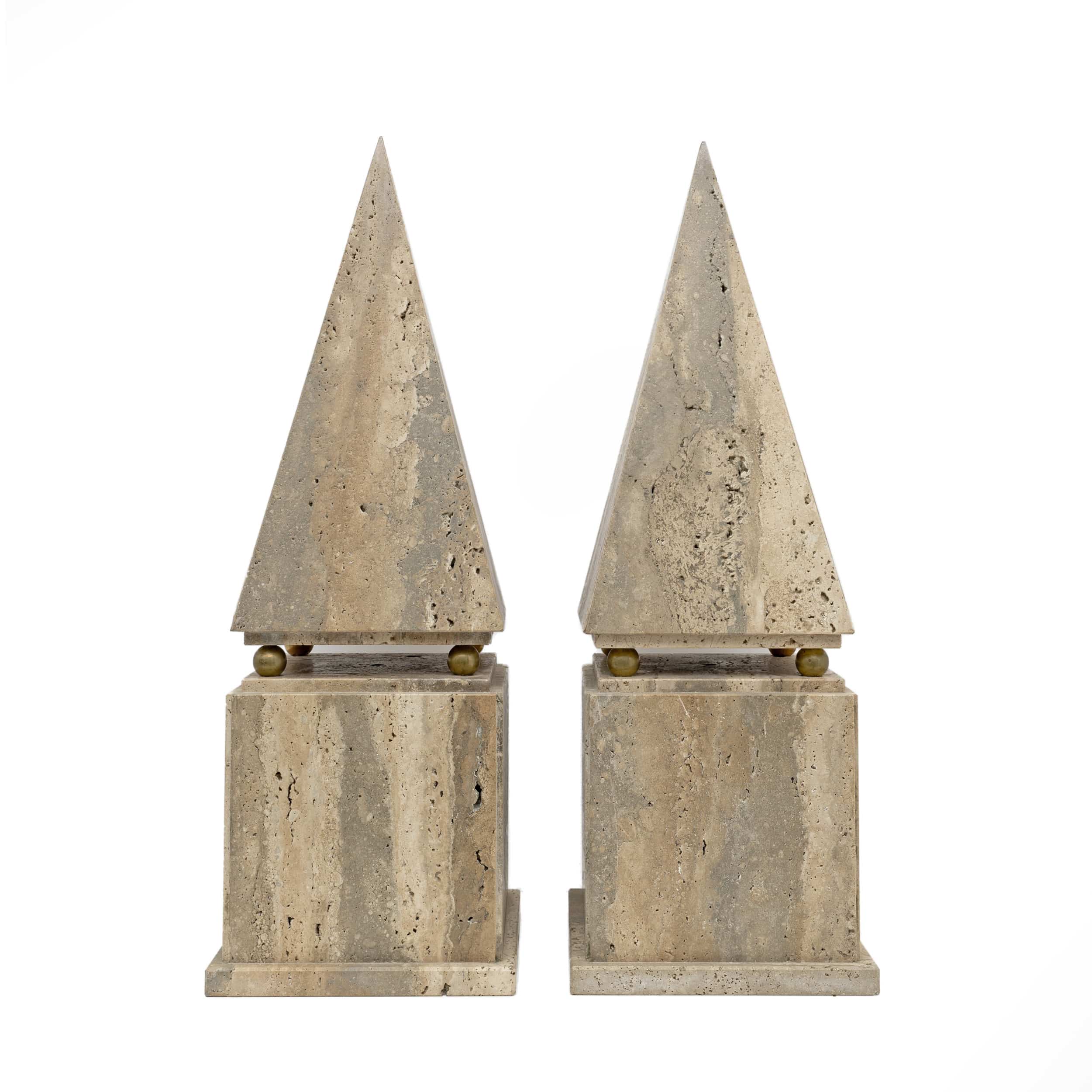 Pair of Italian Minimalist Roman Travertine Obelisk, Italy, 1970