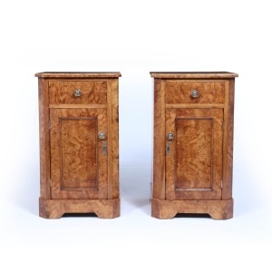 Antique Crafted English Antique Burr Walnut Bedside Cabinets x2