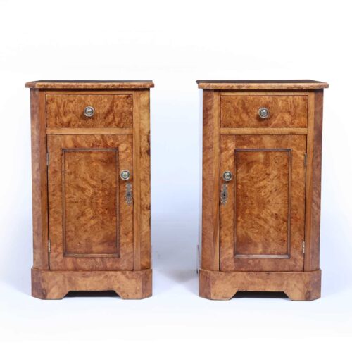 Antique Crafted English Antique Burr Walnut Bedside Cabinets x2