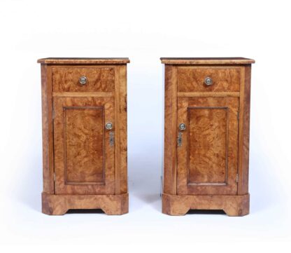 Antique Crafted English Antique Burr Walnut Bedside Cabinets x2 - Image 3