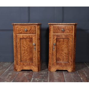 Antique Crafted English Antique Burr Walnut Bedside Cabinets x2