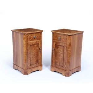Antique Crafted English Antique Burr Walnut Bedside Cabinets x2