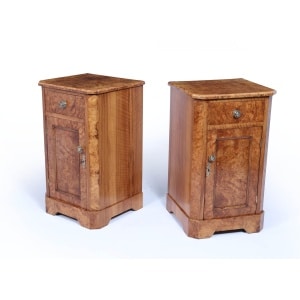 Antique Crafted English Antique Burr Walnut Bedside Cabinets x2