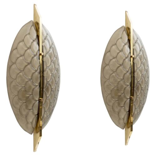 Pair of Modern Italian Murano Glass and Brass Sconces