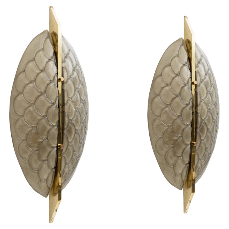 Pair of Modern Italian Murano Glass and Brass Sconces