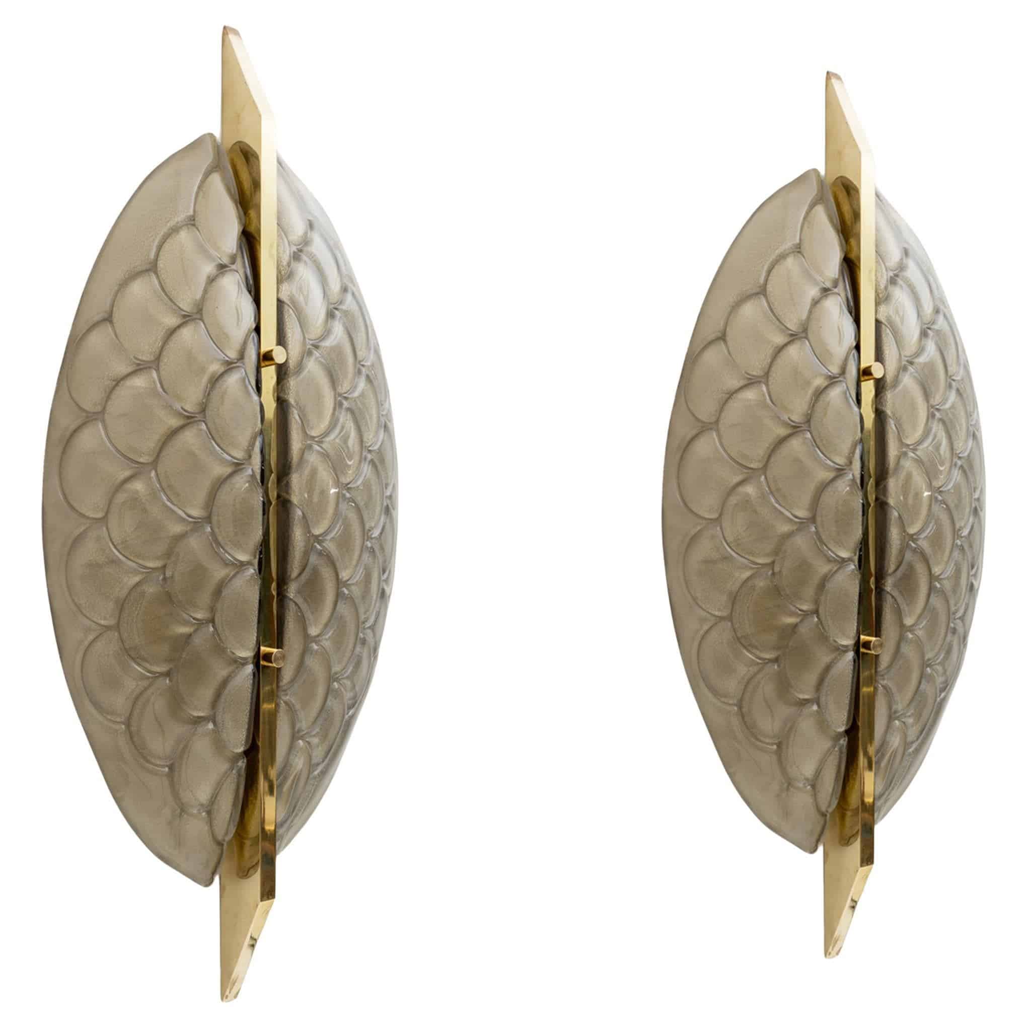 Pair of Modern Italian Murano Glass and Brass Sconces