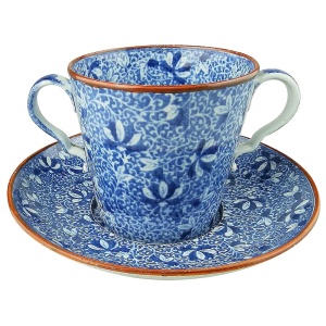 An antique Georgian pearlware Spode Pottery B&W transferware Loving Cup C.1810