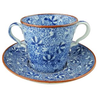 An antique Georgian pearlware Spode Pottery B&W transferware Loving Cup C.1810