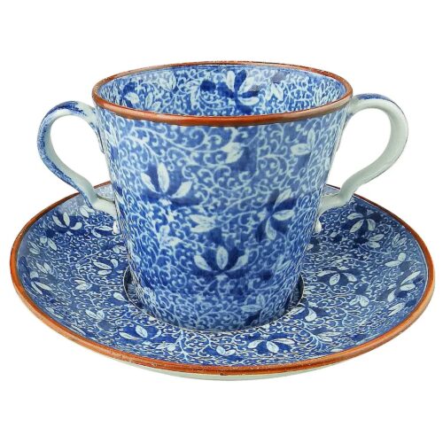 An antique Georgian pearlware Spode Pottery B&W transferware Loving Cup C.1810
