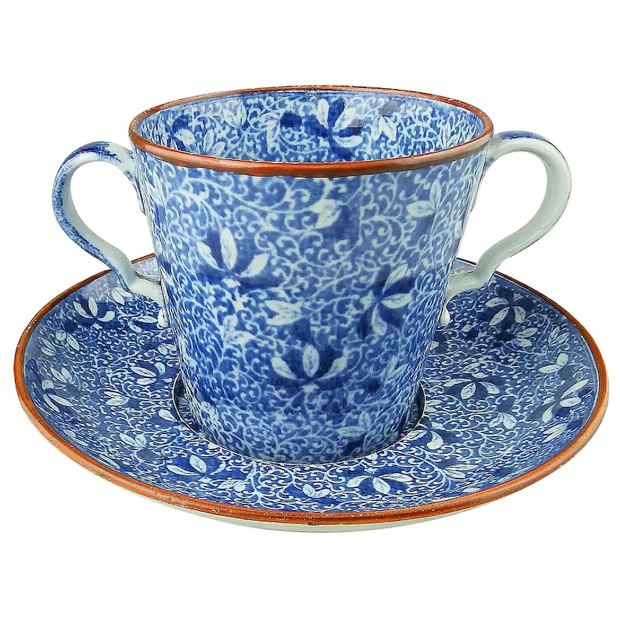 An antique Georgian pearlware Spode Pottery B&W transferware Loving Cup C.1810