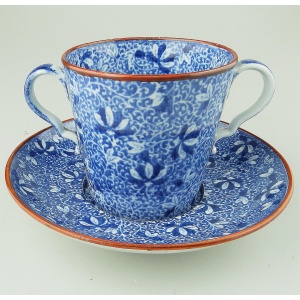 An antique Georgian pearlware Spode Pottery B&W transferware Loving Cup C.1810