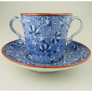 An antique Georgian pearlware Spode Pottery B&W transferware Loving Cup C.1810