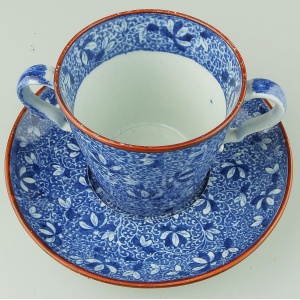 An antique Georgian pearlware Spode Pottery B&W transferware Loving Cup C.1810