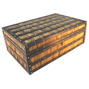 An antique Sinhalese porcupine quill & ebony fitted Workbox C.19thC