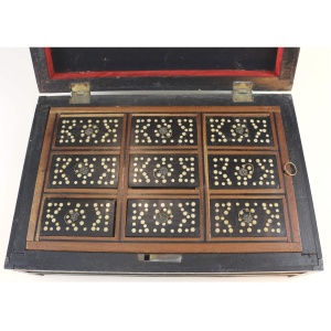 An antique Sinhalese porcupine quill & ebony fitted Workbox C.19thC