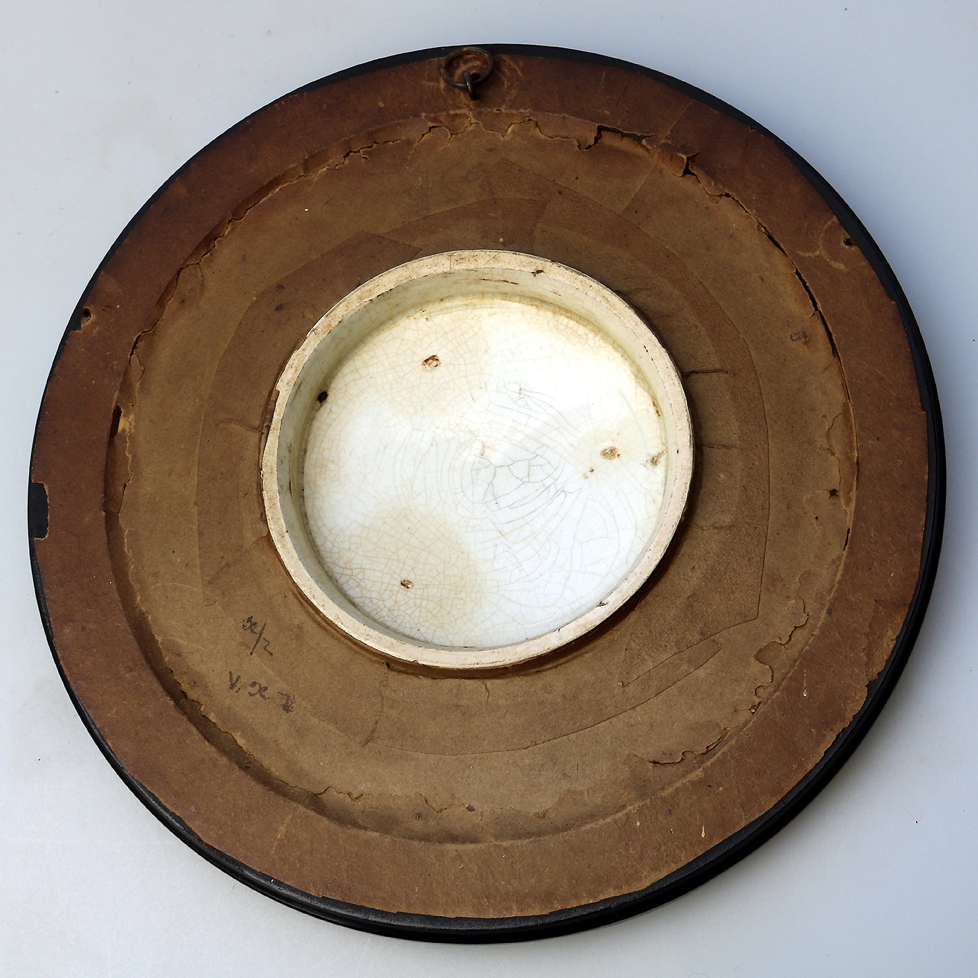An antique framed English pottery Pot Lid Allied Generals war interest C.19thC