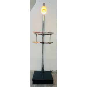 Vintage Italian Twin Shelf Angled Chrome Floor Lamp, 1970s