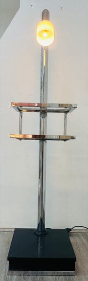 Vintage Italian Twin Shelf Angled Chrome Floor Lamp, 1970s