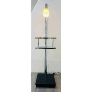 Vintage Italian Twin Shelf Angled Chrome Floor Lamp, 1970s