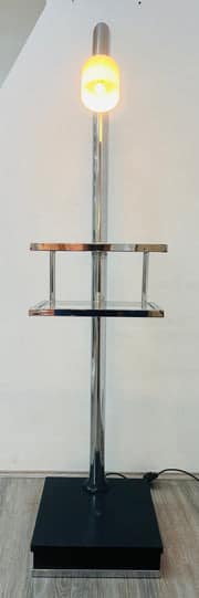 Vintage Italian Twin Shelf Angled Chrome Floor Lamp, 1970s