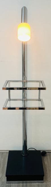 Vintage Italian Twin Shelf Angled Chrome Floor Lamp, 1970s