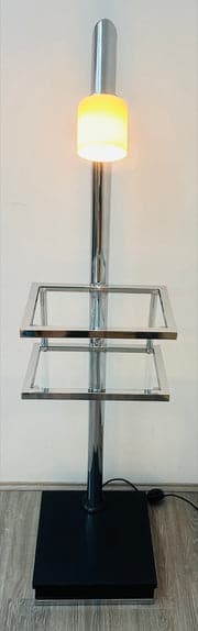 Vintage Italian Twin Shelf Angled Chrome Floor Lamp, 1970s