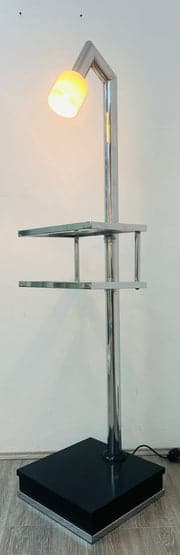 Vintage Italian Twin Shelf Angled Chrome Floor Lamp, 1970s