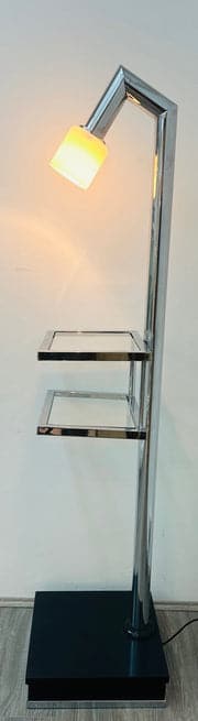 Vintage Italian Twin Shelf Angled Chrome Floor Lamp, 1970s
