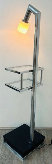 Vintage Italian Twin Shelf Angled Chrome Floor Lamp, 1970s