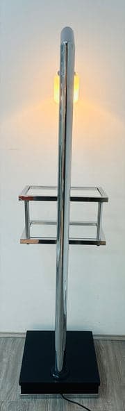 Vintage Italian Twin Shelf Angled Chrome Floor Lamp, 1970s