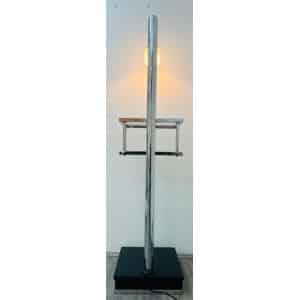Vintage Italian Twin Shelf Angled Chrome Floor Lamp, 1970s