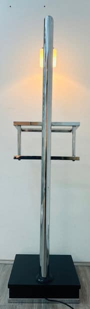 Vintage Italian Twin Shelf Angled Chrome Floor Lamp, 1970s