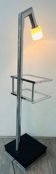 Vintage Italian Twin Shelf Angled Chrome Floor Lamp, 1970s