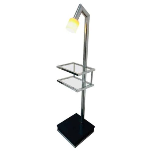 Vintage Italian Twin Shelf Angled Chrome Floor Lamp, 1970s