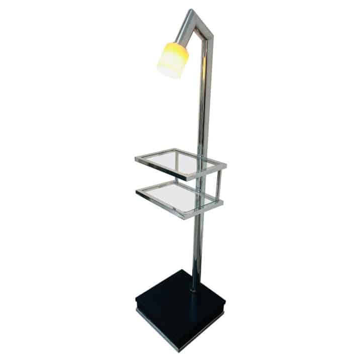 Vintage Italian Twin Shelf Angled Chrome Floor Lamp, 1970s