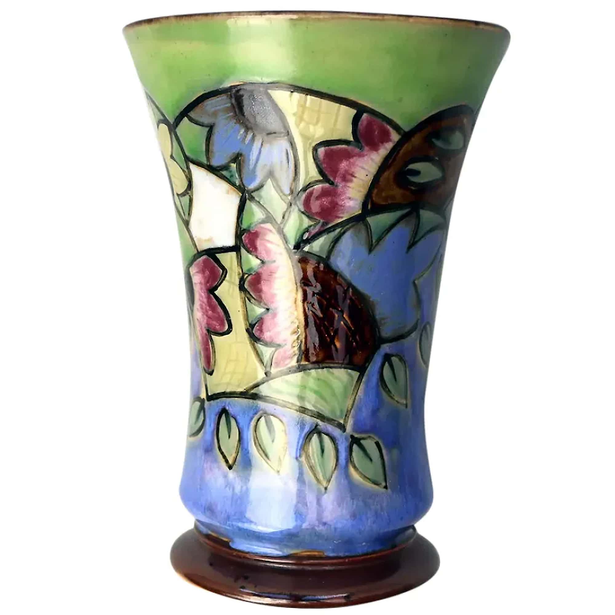 An unusual antique Art Deco Royal Doulton pottery Jazz pattern Vase C.1920+