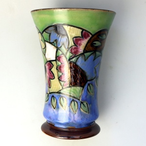 An unusual antique Art Deco Royal Doulton pottery Jazz pattern Vase C.1920+