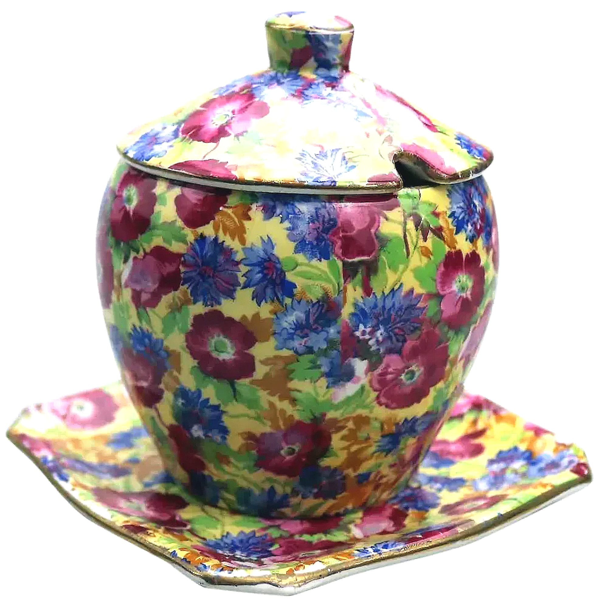 A good Art Deco Royal Winton pottery Chintz pottery Royalty Preserve Pot C.1934+