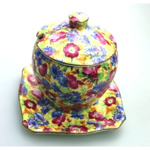 A good Art Deco Royal Winton pottery Chintz pottery Royalty Preserve Pot C.1934+