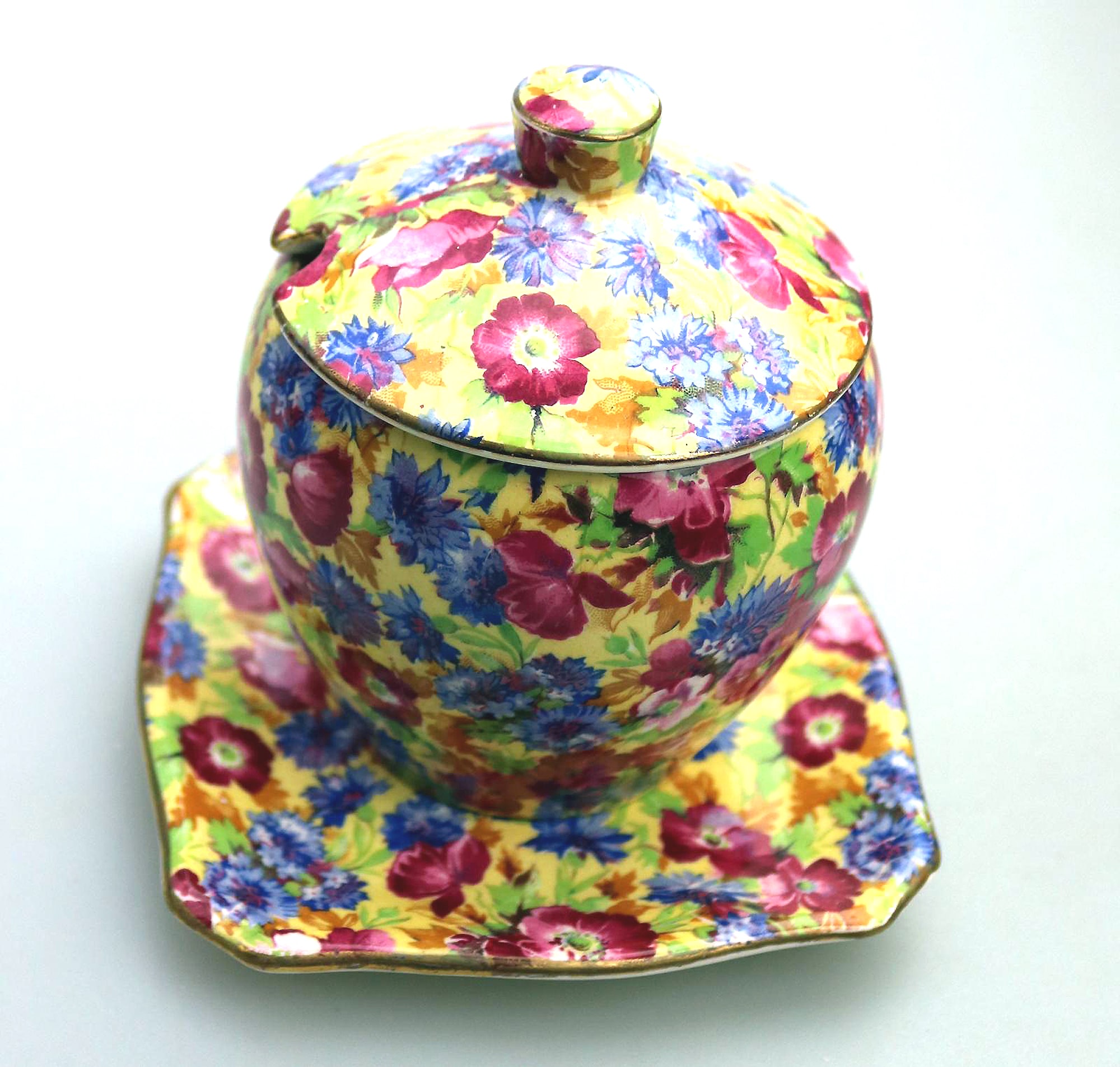 A good Art Deco Royal Winton pottery Chintz pottery Royalty Preserve Pot C.1934+