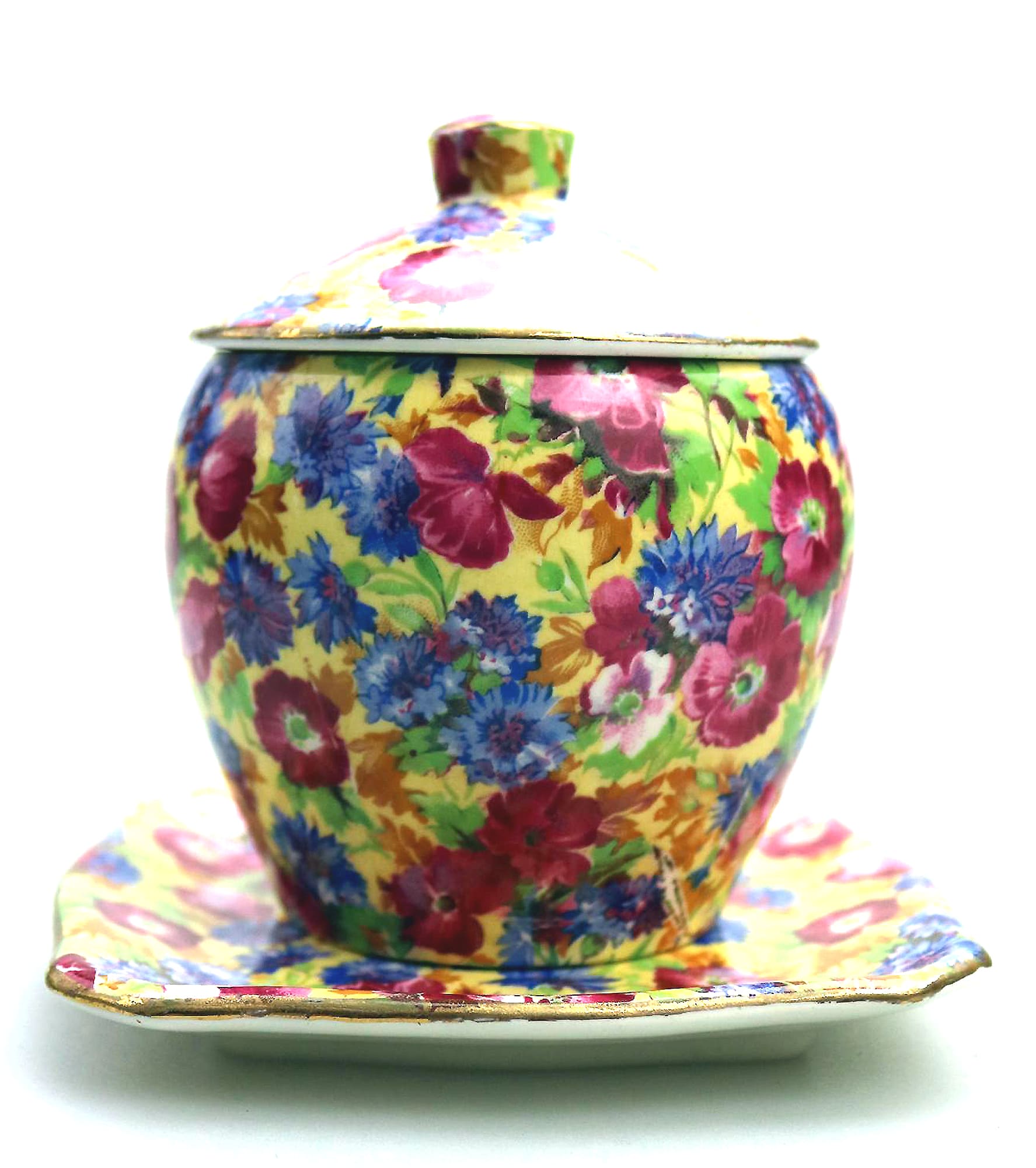 A good Art Deco Royal Winton pottery Chintz pottery Royalty Preserve Pot C.1934+